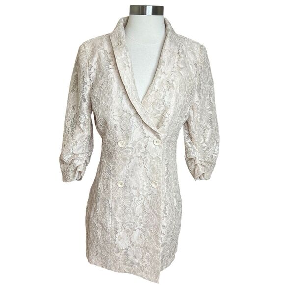 Lulus Double Breasted Dress Size Small Beige Ronan Lace Mini Cocktails Party - Picture 1 of 10